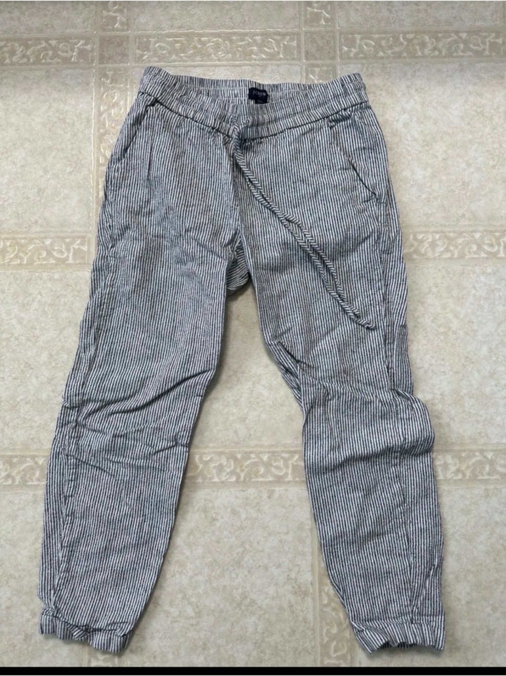J. Crew linen Black & White Striped Drawstring Joggers size 00